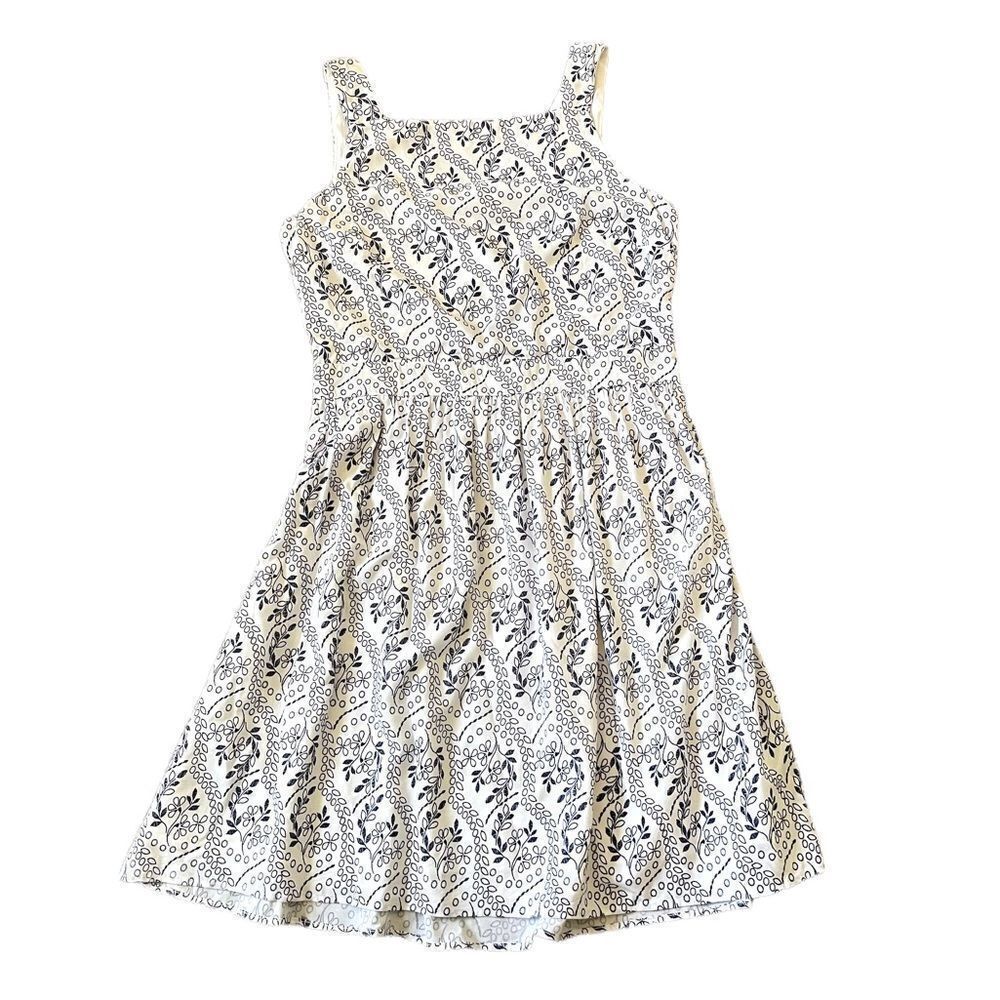 Loft  White & Navy Floral Stitch Print Cutout Back Skater Mini Dress Size 4 NWT